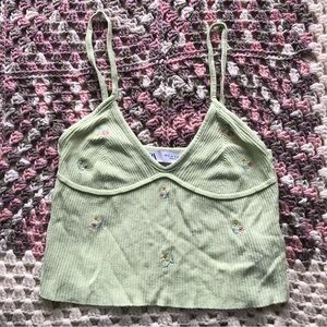 Zara Green knit Embroidered Tank